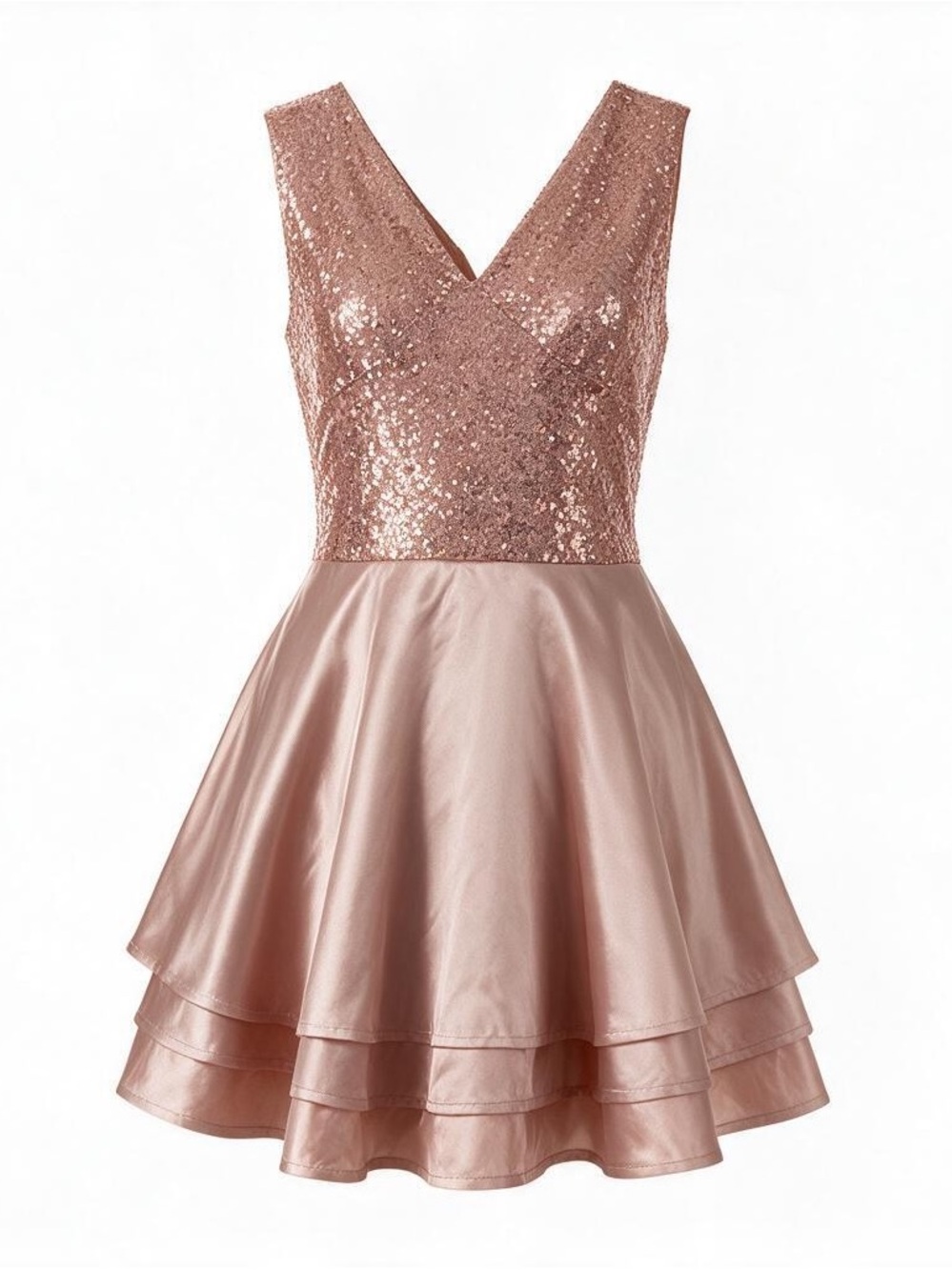 Metallic Rose Mini Dress with Sequin Bodice